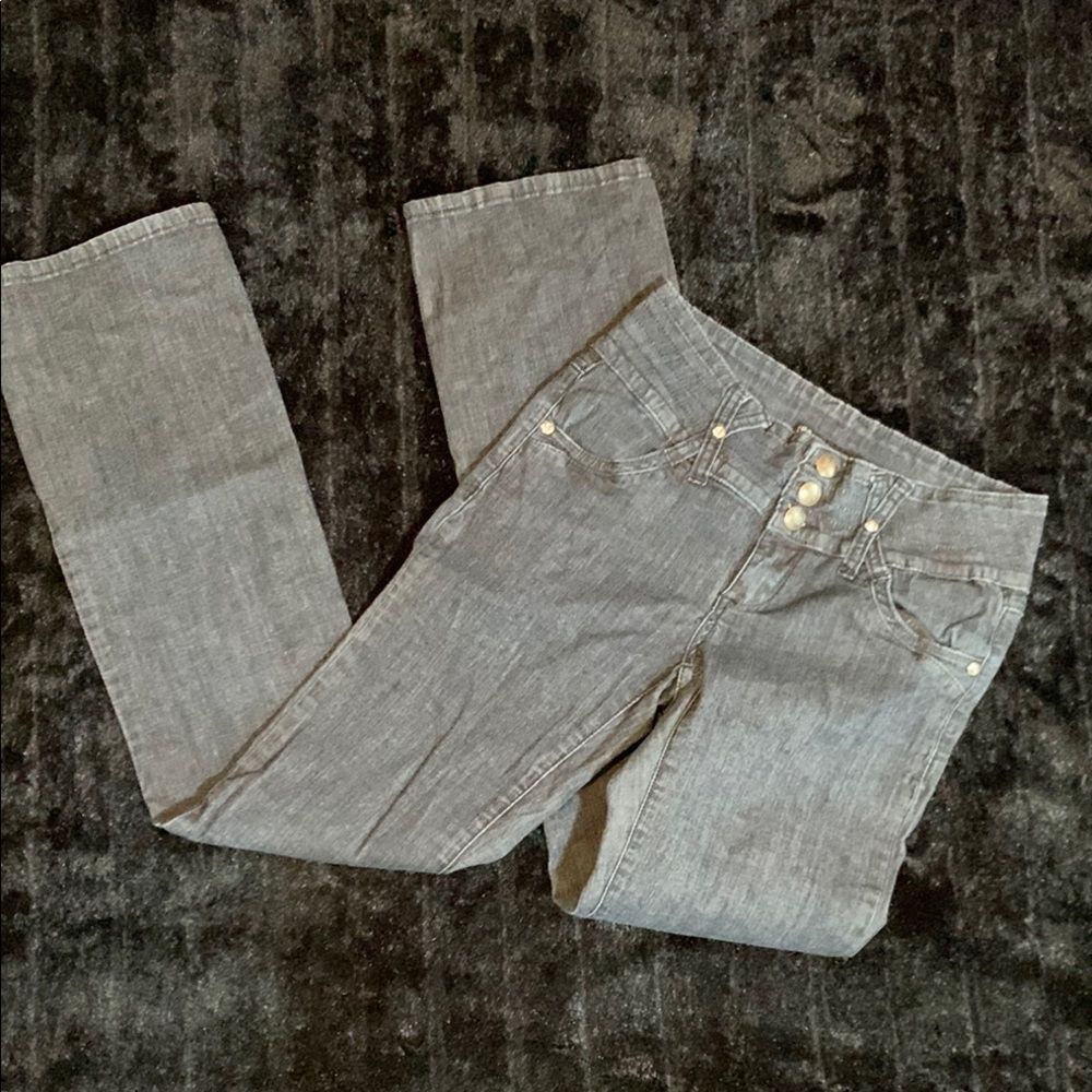 I&M Dark Wash Straight Leg Stretch Jeans with Rhinestone Accents Size 7
